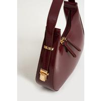 Kadın Rugan Deri Baget Cherry Bag  Fermuar Kapamalı Cherry Bag Özel Askı Detaylı Kol Çantası